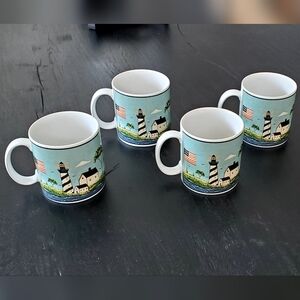 Warren Kimble "Coastal Breeze" Sakura Oneida Stoneware Coffee Cups, EUC